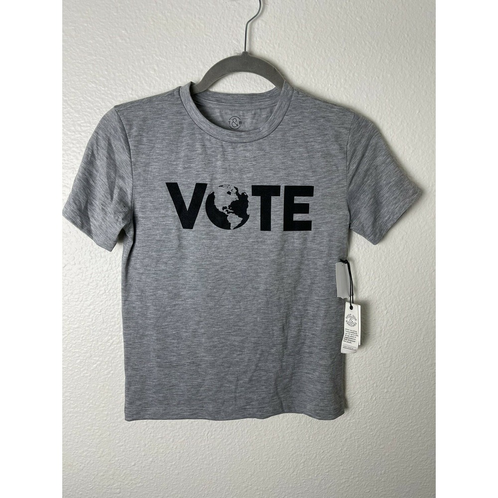 Tucker and Tate Kid's Grey Vote Graphic T-Shirt size 7 Gray New Short Sleeve